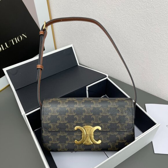 CELINE SHOULDER BAG CLAUDE IN TRIOMPHE CANVAS AND CALFSKIN - Picture 1 of 9